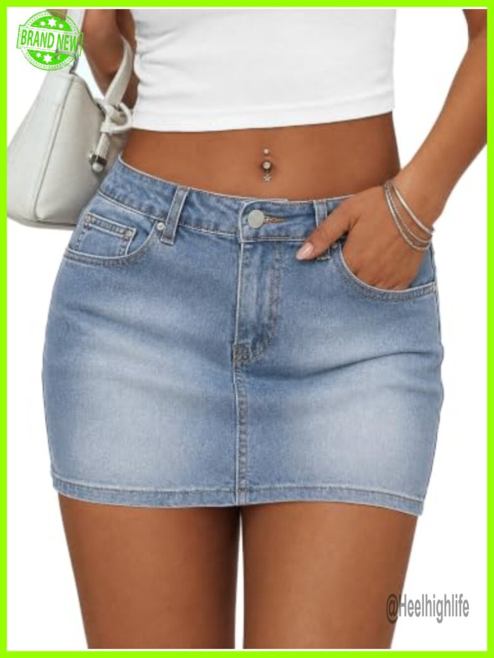Low Rise Denim Mini Skirt with Built-in Shorts Cotton Blend Bodycon